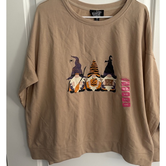 NWT- Feeling Festive woman’s Halloween Gnome Sweatshirt, Oxford Tan, size XXL - Picture 1 of 6